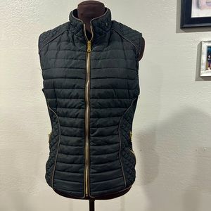 Women's Black Puffer Vest with Gold Hardware Faux Fur Lining Apres Ski M